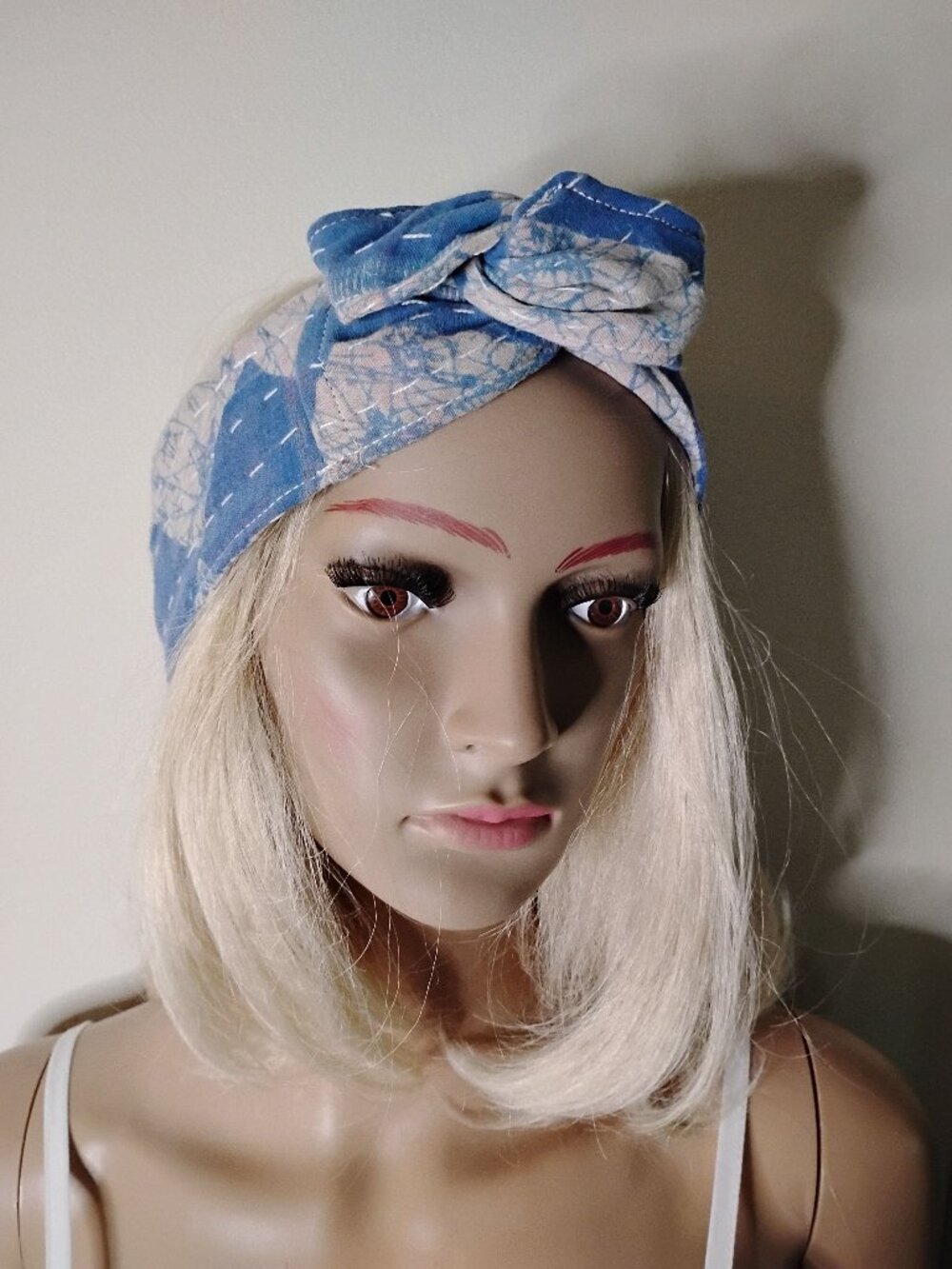 Kantha Wire Headband Blue White Versatile Handmade Boho New KWH4.